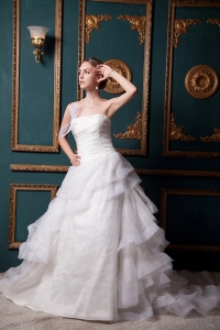 Organza Ruch Wedding Dress with Ruffled Layers Court Train