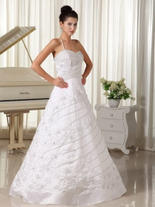 One Strap Beaded A-line Wedding Dress with Embroidery