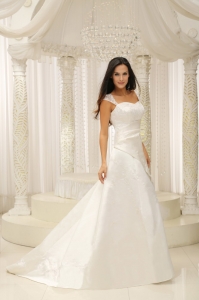 Cap Sleeves Sweetheart A-Line Wedding Dress for Anniversary