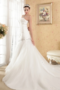 Ruched Mermaid Sequins Wedding Dress Cathedral Train