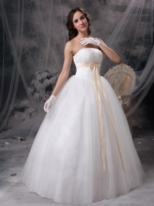 Wonderful Strapless Wedding Dress Champagne Bow Ball Gown
