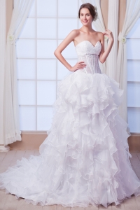 Sweetheart Transparent Corset Wedding Dress Organza Ruffles