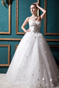 Sweetheart Corset Bridal Gown with Flower Appliques Rhinestones