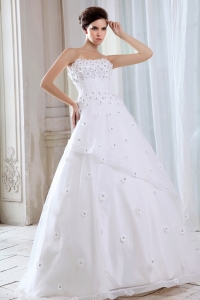 Brand New A-line Strapless Wedding Dress with Flower Appliques