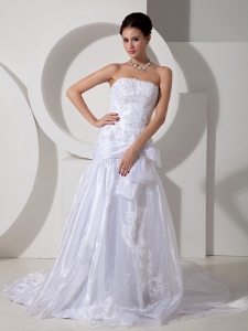 Court Train Wedding Dress Asymmetric Dropped Lace Appliques