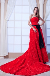 Special Embossed Fabric in Red Watteau Train Wedding Dress