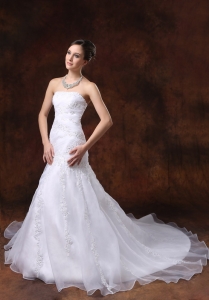 Wedding Dress with Embroidery Strapless Court Train