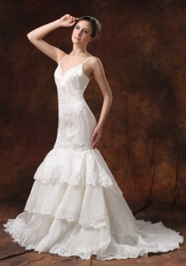 Straps Lace Layers Mermaid Wedding Dress