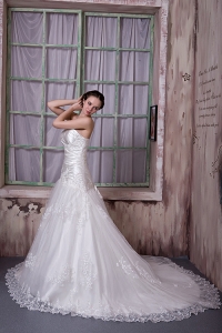 Wedding Dress Lace Embroidery Strapless Chapel Train