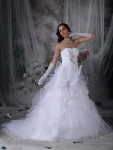 Strapless Beading and Hand Made Flowers Wedding Dress