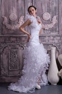High-low One Shoulder Beading Ruffles Bridal Dress