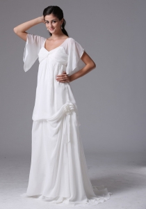 Chiffon Wedding Dress V-neck With Butterfly Sleeves 2013