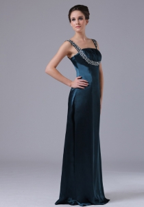 Straps Taffeta Navy Blue Floor-length Prom Dress