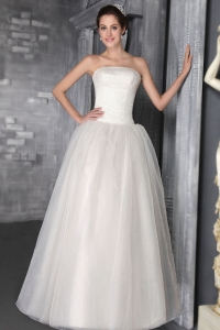 Wedding Dress Pearls Strapless Organza Simple 2013