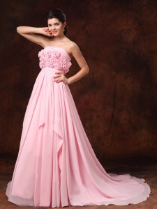 Handle Flower Strapless Pink Empire Chiffon Wedding Dress