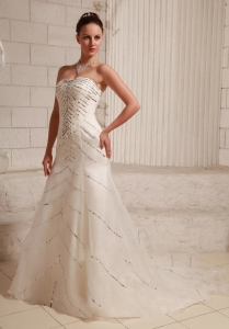 Sequins Sweetheart Court Train Wedding Dress