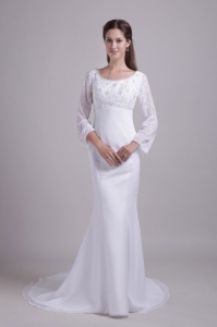 Mermaid Scoop Sleeves Wedding Dress Brush Train Embroidery