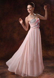 Baby Pink Beading Sweetheart Handle Flowers Prom Dress