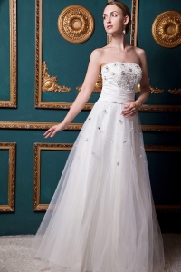 Wedding Dress Strapless Floor-length Beading A-line