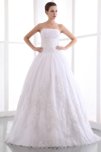 A-line Lace Wedding Dress Strapless Floor-length