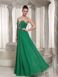 Green Sweetheart Chiffon Prom Dress With Ruching Beading