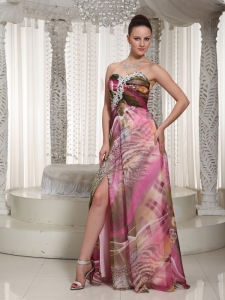 High Slit Sweetheart Printing Prom Dress With Appliques