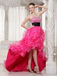 Hot Pink Beaded Belt Prom Dress 2013 High-low