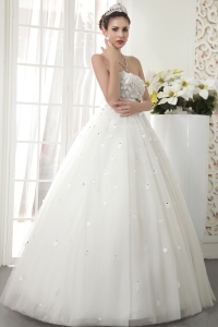 A-line Flowers Strapless Floor-length Wedding Dress Beading
