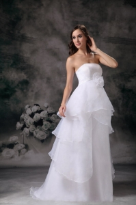 Strapless Floor-length Wedding Dress Organza Handle Flower