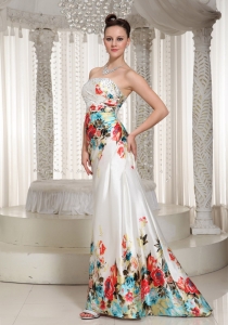Colorful Prints Floor-length Strapless Prom Dress