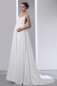 Simple A-line V-neck Beading Maternity Wedding Dress