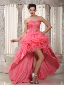 Watermelon Prom Dress Sweetheart High-low Organza Beading
