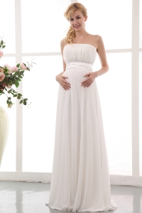 Maternity Wedding Dress White Empire Strapless Chiffon