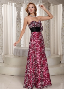 Leopard Black Sash Handle Flower Prom Dress