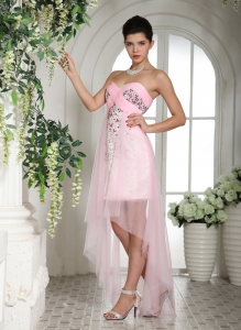 High Low Baby Pink Beading Tulle Party Style Dress