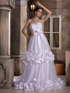 Appliques And Bow Wedding Dress Ruch Tulle