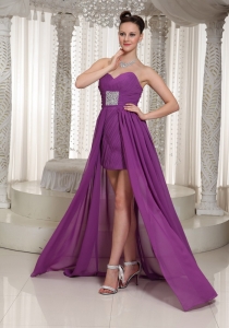 Purple High Low Sweetheart Ruch Beading Prom Dress