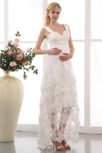 Lace Ankle Length Straps Maternity Wedding Dress