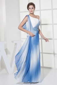 Gradient Blue Color One Shoulder Prom Dress Ruch