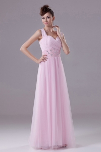 Pink Custom Made Prom Dress With Square Beading