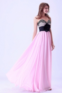 Pink and Black Sweetheart Beaded Prom / Evening Dress With Hand Made Flower
