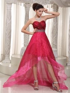 Wine Red High Low Party Dress Sweetheart Beading
