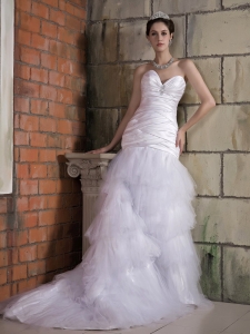 Sweep Train Wedding Dress Ruch Layered Tulle