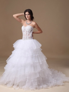 Transparent Waist Wedding Dress Layers Organza Sweetheart