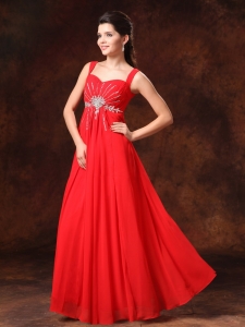 2013 Red Straps Beading Chiffon Prom Dress Floor Length