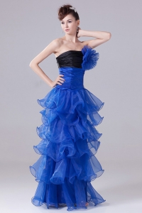 Royal Blue Black Layers Organza Handle Flower Party Dress