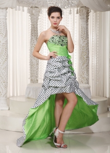 Apple Green Strapless Beading High Low Prom Dress