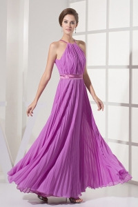 Pleated Sash Strapless Lilac Prom Dress Chiffon