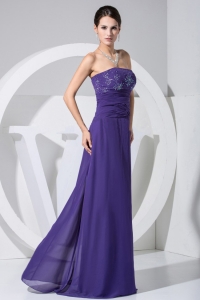 Purple Strapless High Waist Beading Chiffon Prom Dress