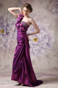 Eggplant Purple One Shoulder Floor-length Prom Dress